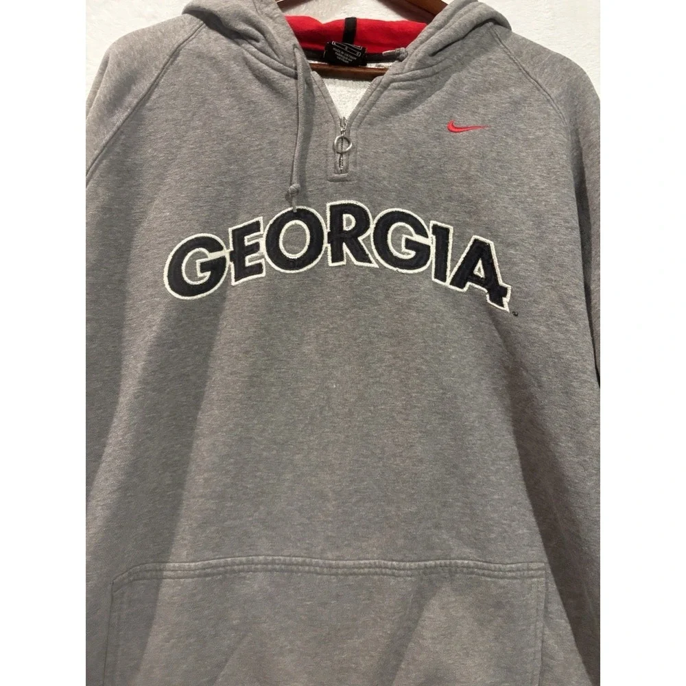 Nike University of Georgia Bulldogs Gray Sweatshirt Large 1/4 Zip Hoodie Logo‎